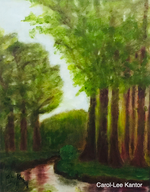 green forest scent with curving stream painting